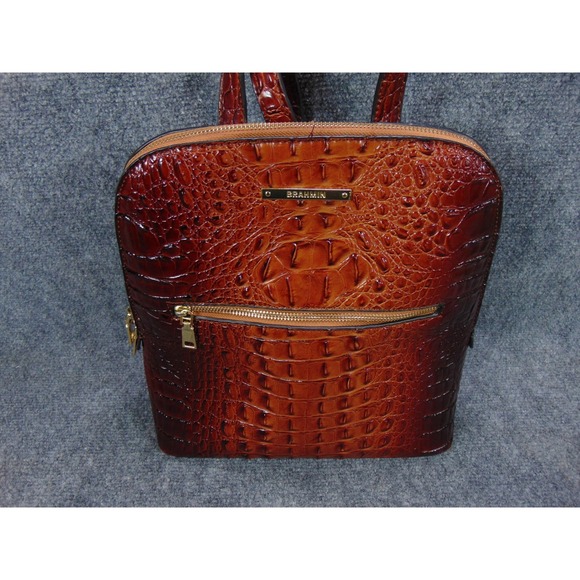 Brahmin Handbags - Brahmin Felicity Leather Backpack Brown Pecan Croc Embossed Melbourne Purse